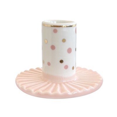 Подсвечник holder round pale pink w gold dots small